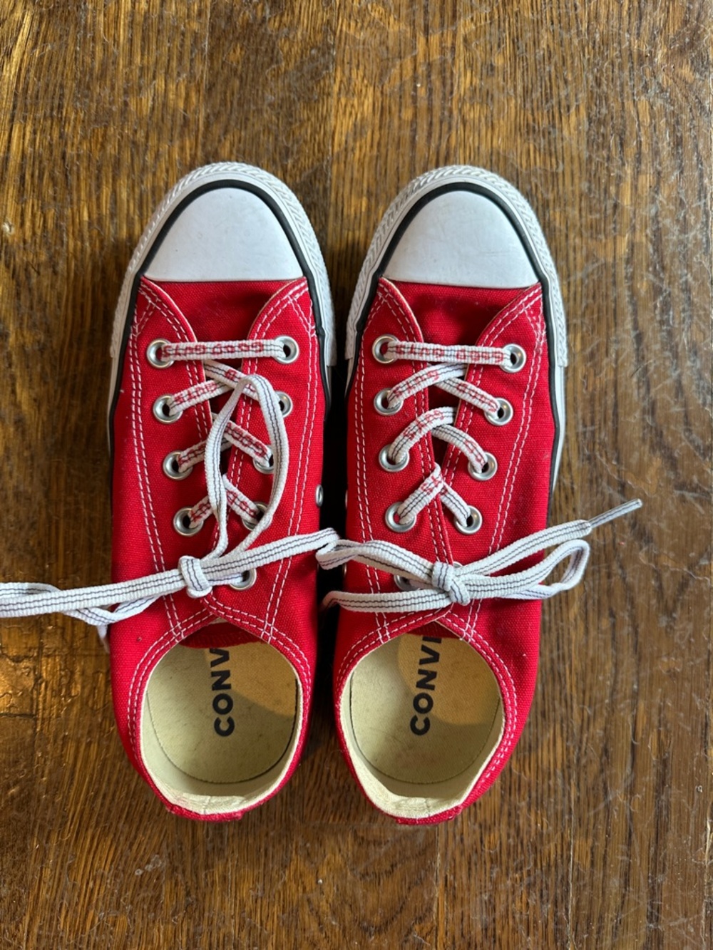 Converse Red Low-Top Canvas Sneakers with White Accents. Unisex